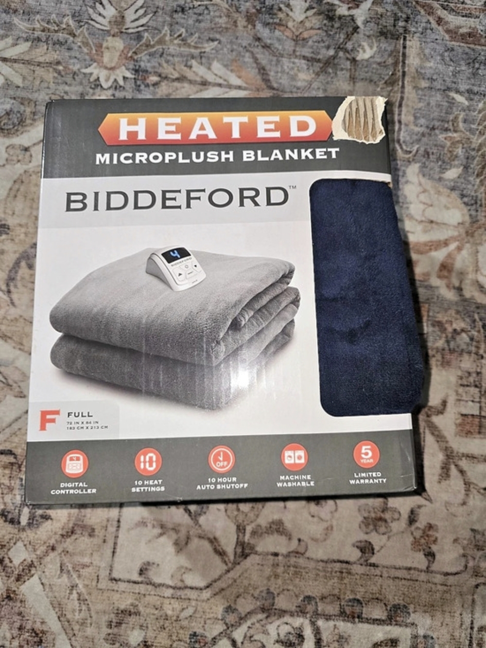 Biddeford Microplush Blanket Heated Navy Blue